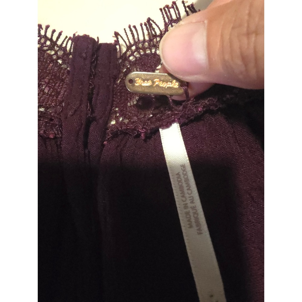 Free People Purple Lace Trim Peasant Blouse Long Sleeve Boho Top Medium EUC - Picture 2 of 10